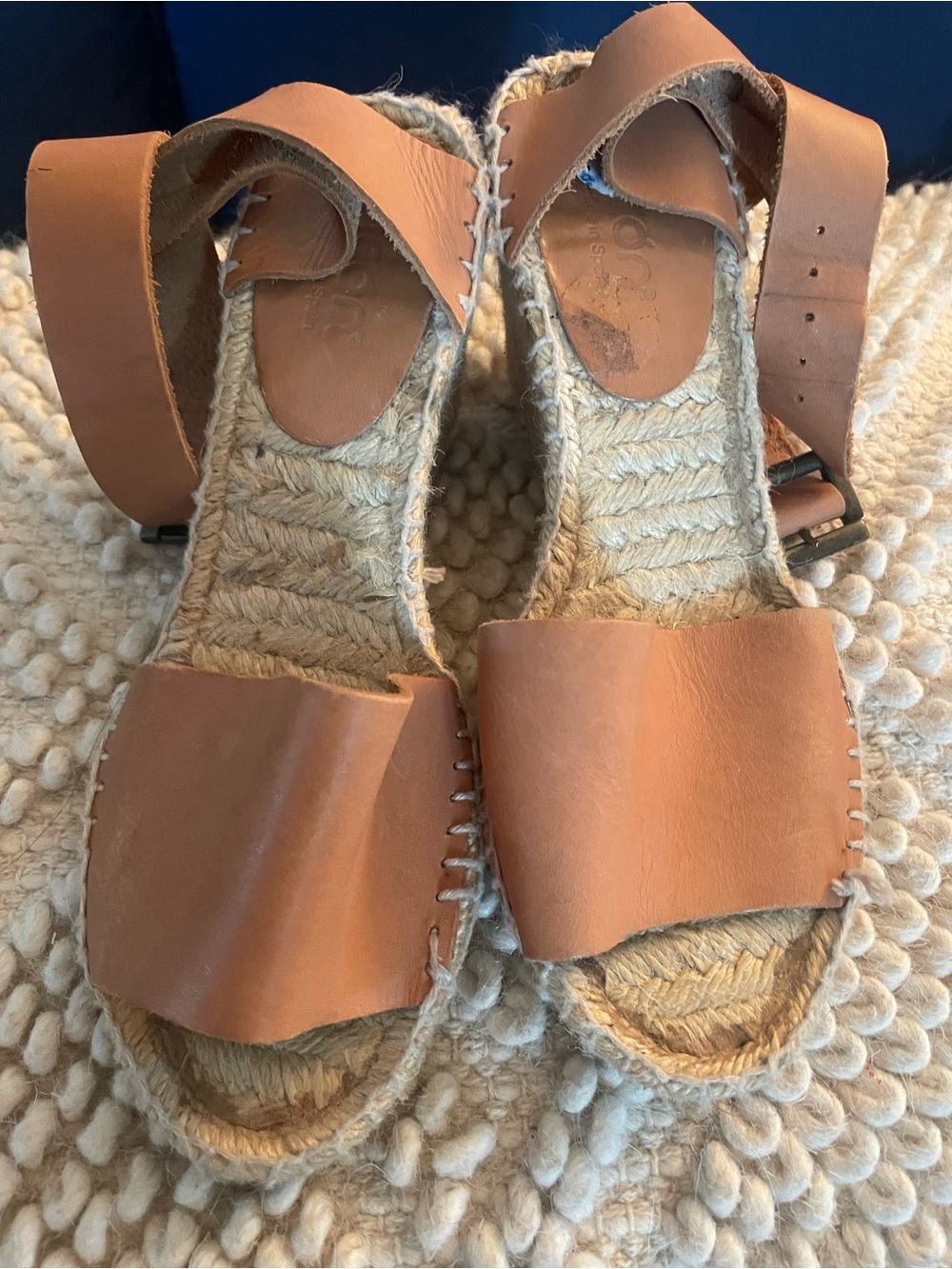 Women’s Leather Tan Espadrille Sandals with Ankle Strap